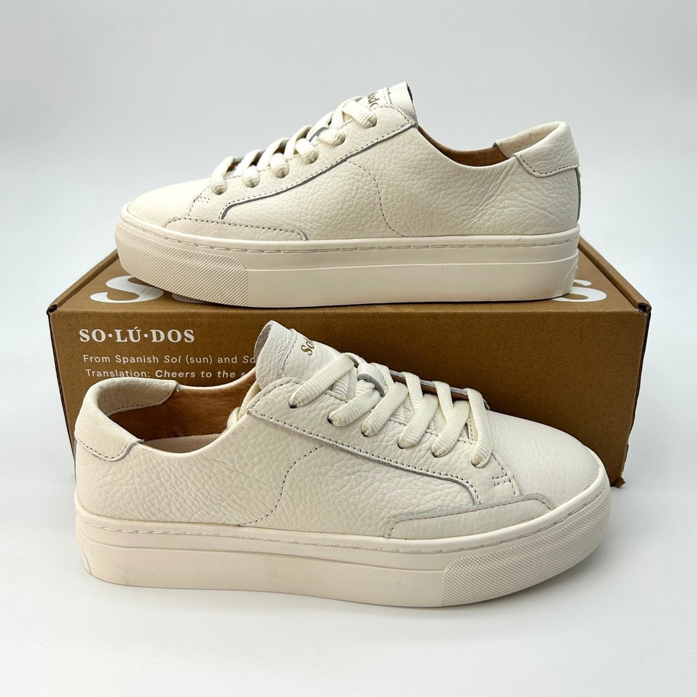 Womens Sneakers Soludos Ibiza Platform Size 6 Oasis White Tumbled Leather NEW